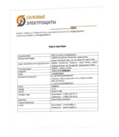 Карта партнера ООО «Силовые электрощиты»